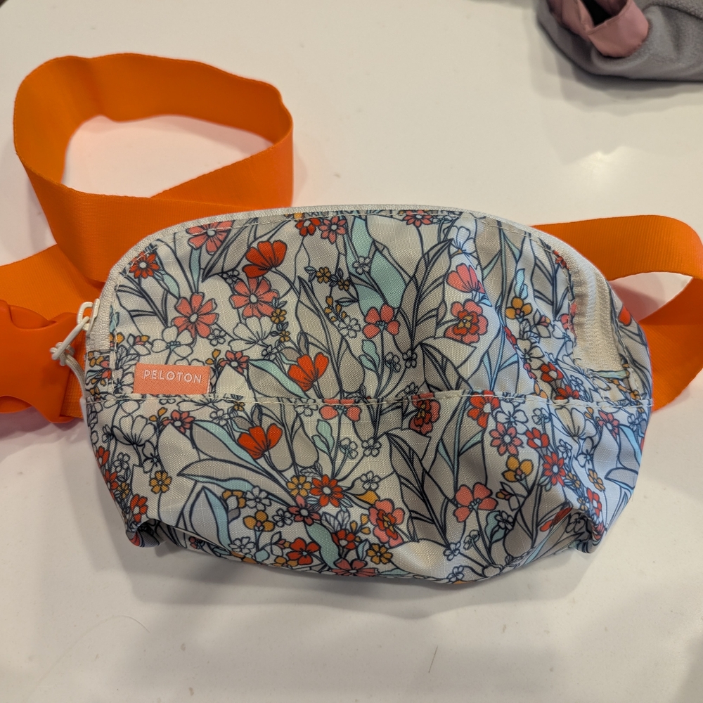Peloton Floral Belt Bag with Bright Orange Strap